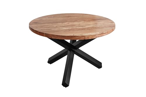 SAM Runder Esszimmertisch 120 cm Runa, Akazienholz massiv, Esstisch naturfarben, Sternfuß aus Metall Mattschwarz, Holztisch mit aufgedoppelter Tischplatte 50mm (25+25mm)