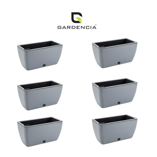 Image of GARDENCIA Self Watering Flower Pots for Outdoor Indoor Gardening /Rectangle Big Plant Pot with Polypropylene UV Material /Decorative Modern Gamla (Recta Big Ston Grey, Pack of 6)