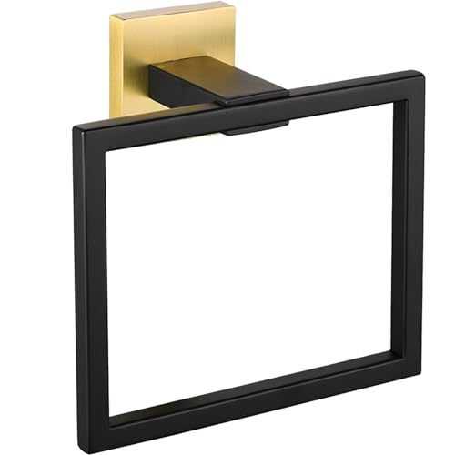 LANC Hand Towel Holder for Bathroom Wall Mount Matte Black and Brushed Gold Square Hand Towel Holder for Bath Lavatory SUS304 Stainless Steel Modern Style Shower Towel Towel Racks Hanger, A8896GK