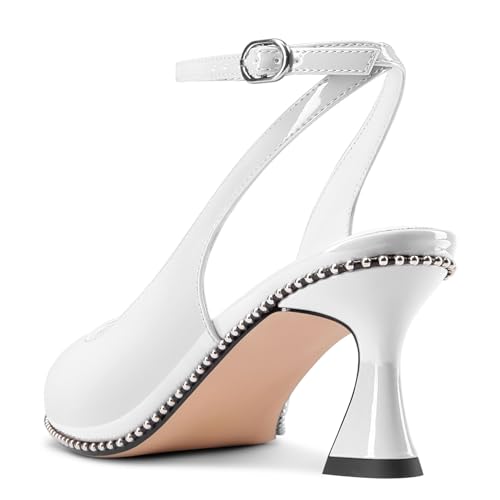 Image of NobleOnly Womens Slingback Heels Beaded Pumps Ankle Strap Pointed Toe Kitten Heels Dress Shoes 2.6 Inches
