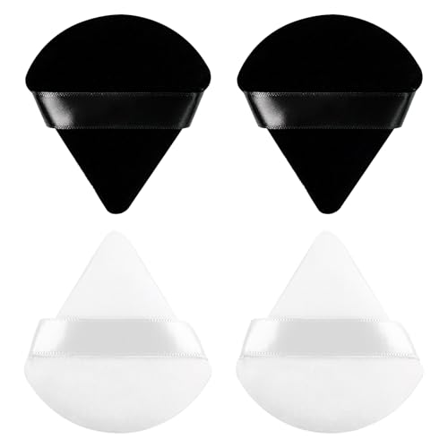 Funalix 4 Piezas Borlas Maquillaje Triangulares, Powder Puff, Triangle Esponja de Maquillaje para Polvos Sueltos, Base Líquida y Maquillaje en Húmedo o Seco (2 Negros + 2 Blancos)