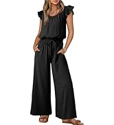 Dokotoo Jumpsuits for Women 2026 Summer Ruffle Sleeves Square Neck Rompers Drawstring Overalls wi...