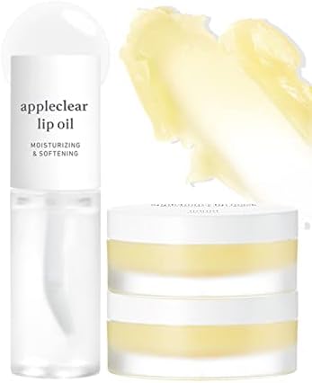 NOONI Applebutter Lip Mask Duo with Lip Oil (Clear Shade) | with Shea Butter, Apple Seed Oil and Vitamins, Overnight Lip Mask, Hydrating Lip Balm, Korean Lip Butter, Moisturizing, Softening, Smoothening, Clear Butter Gloss Finish, Skincare set for Lip Repair, Lip Masks, Gift, Vegan, Cruelty-free