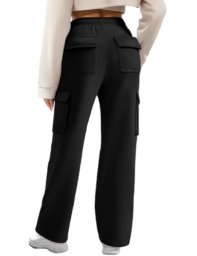 Cargo Sweatpants for Women Fleece Jogger Pants Casual Baggy Trousers Athletic Long Sweat Pants with Pockets Trendy Black3