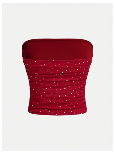 Image of Floerns Women's Rhinestone Sleeveless Bandeau Party Corset Strapless Tube Sequin Top