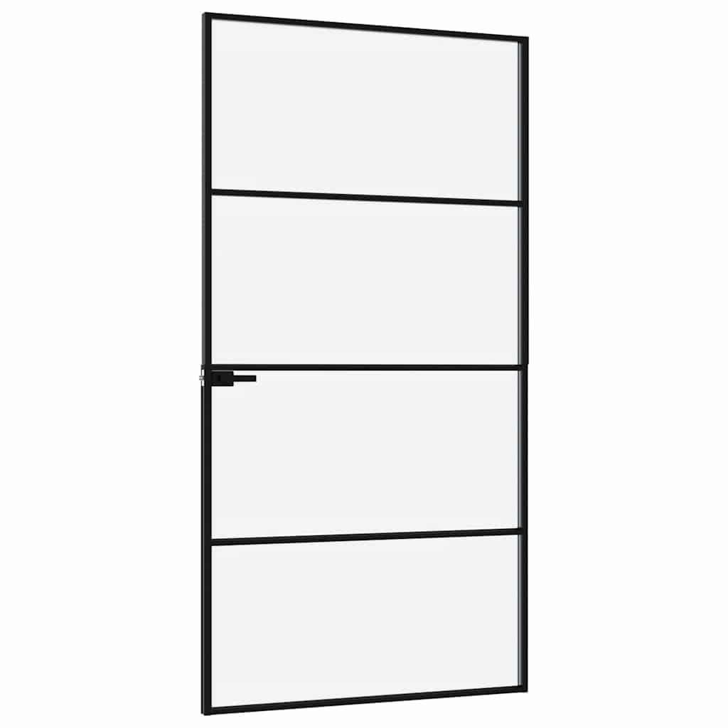 Porte d intérieur Noir 102x201,5 cm Trempé verre aluminium fin
