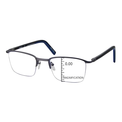 ProEyes Attitude 3, Progressive Multifocus Reading Glasses, Anti Blue Light Resin Lens, Zero Magnification on Top Lens (Rectangular Gun, up+0.00,down+2.50)