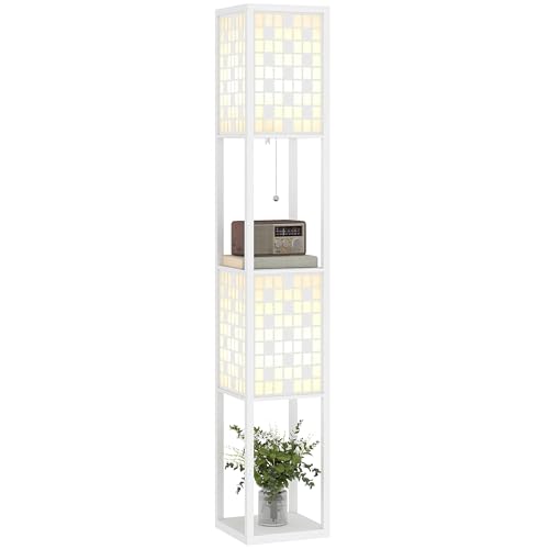 HOMCOM Stehlampe, Stehleuchte mit 2 Fächern, E27 Sockel, Gittermustersäule Standlampe mit Fußschalter und Zugkette, für Wohnzimmer, Weiß, exkl. Glühbirne HOMCOM Stehlampe, Stehleuchte mit 2 Fächern, E27 Sockel, Gittermustersäule Standlampe mit Fußschalter und Zugkette, für Wohnzimmer, Weiß, exkl. Glühbirne