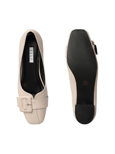 Image of ELLE Women's Square Toe Block Heels Slip-On Pumps with Buckle Detail