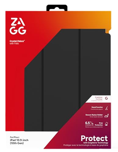Image of ZAGG Crystal Palace Folio Case for iPad 11 inch (A16) / 10.9 inch (Gen 10) - 6.5ft Drop Protection, Graphene Strength, Anti-Scratch Case with Movie Stand, Slim Design, Recycled Content, Clear