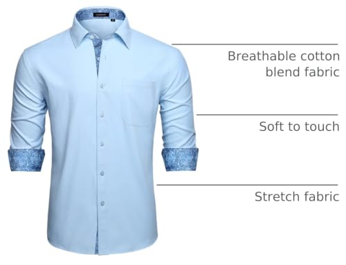 Image of HISDERN Mens Dress Shirts Long Sleeve Button Down Casual Shirts for Men Inner Contrast Formal Business Tuxedo Wedding Shirt