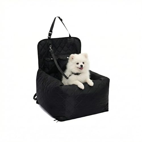 Dog Car Seat for Small & Medium Dogs Up to 40 lbs &ndash; Padded Booster Seat with Safety Belt, Waterproof Washable Cover &ndash; Fits Front & Back Seats | Pawperly