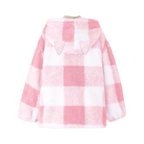 Coats Girls Plaid Zip Hooded Jackets Long Sleeve Tartan Fuzzy Jackets Dropped Shoulder Winter Jacket with Pocket4