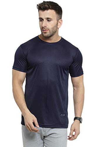 Image of JOSH DANIEL Men's Solid Micro Polyester Dry-fit Half Sleeve Round Neck T-Shirt (Dark Grey, Navy Blue and Skyblue) -Combo Pack of 3