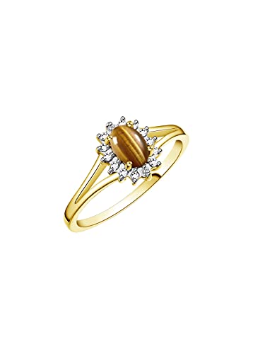 Image of Rylos Halo Ring: Diamond Birthstone with 6X4MM Oval Gemstone - Women's Jewelry in Yellow Gold Plated Silver - Stunning Diamond Ring Sizes 5-10
