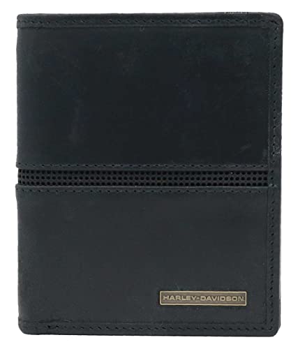 Harley-Davidson Men's Heritage Bi-Fold Leather Wallet w/Flip Out - Black