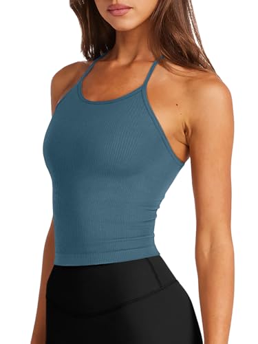 Image of LASLULU Womens Sports Bra Seamless Long Tank Spaghetti Strap Workout Bra