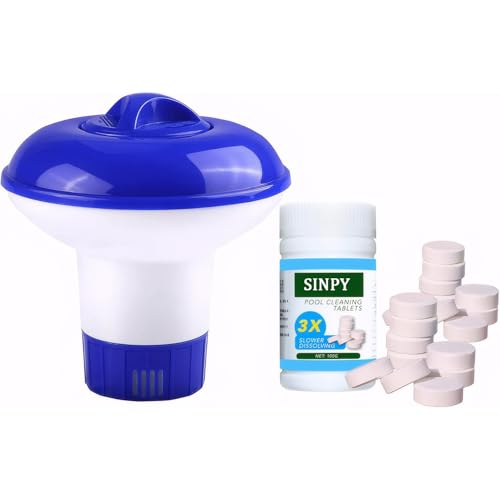 Chlorine Tablets for/Swimming Pool 100g with Floating Chlorine Tablets Dispenser for Swimming Pool Spa Bathtubs Paddling Pool