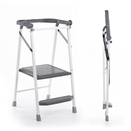 Image of UNICOO® Foldable Toddler Tower, 2-Step Kids Kitchen & Home Helper Stool with Safety Rails, Compact Folding Step Stool for Toddlers & Adults, Multi-Use in Kitchen & Bathroom (SW-H770-GW)