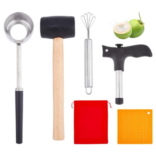 SUPERFINDINGS Kokosnuss Öffner Werkzeug Set Kokosnuss Schaber Edelstahl Kokos Nuss Öffner Set Kokosnuss Lochmacher Locher Gummihammer Mit Silikon Heißpads SUPERFINDINGS Kokosnuss Öffner Werkzeug Set Kokosnuss Schaber Edelstahl Kokos Nuss Öffner Set Kokosnuss Lochmacher Locher Gummihammer Mit Silikon Heißpads