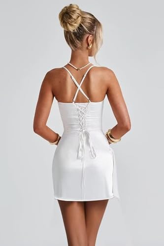 Short Satin Homecoming Dresses for Teens Ruffles Spaghetti Straps V Neck Pleated Cocktail Party Dress3