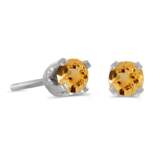 3 mm Petite Round Genuine Citrine Stud Earrings in 14k White Gold