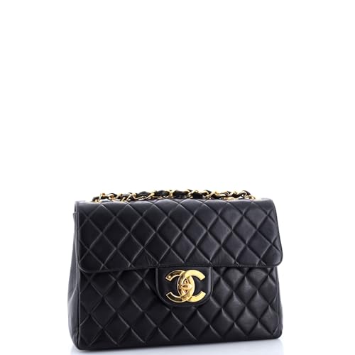 Pre-Loved Vintage Classic Single Flap Bag Quilted Lambskin Jumbo, Black3