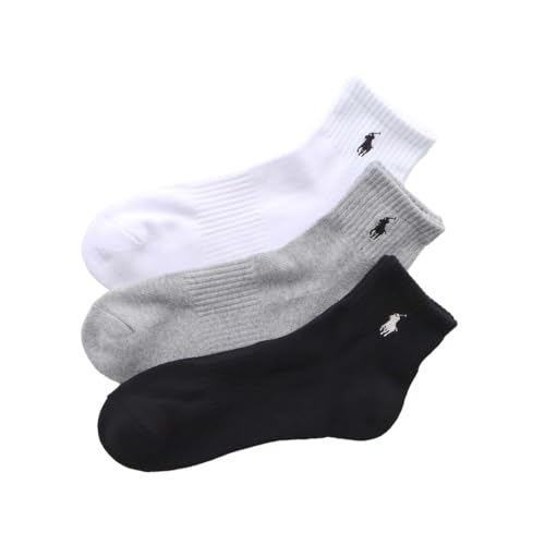 Polo Ralph Lauren 92009914 Mens Socks 3 Pair Set Footed Pile One-Point Short Socks Unisex Adult 04. Black x White x Gray 33-37 US