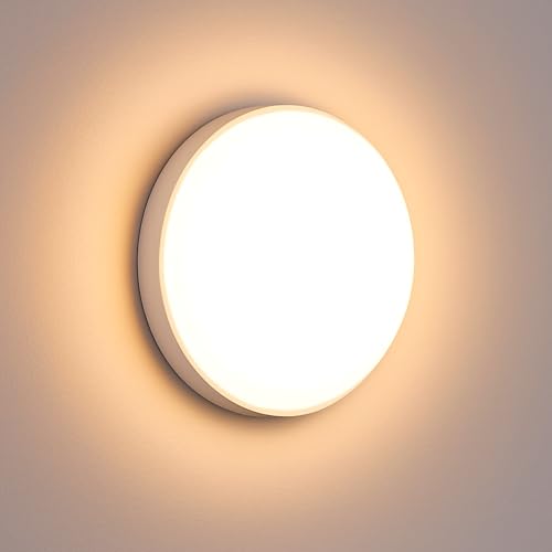 FactorLED Aplique Pared Exterior, Plafón Techo Exterior, 12W, 1200Lm, IP65 Impermeable, Blanco, Lampara Pared Moderno ideal para jadin, terraza, porche, garaje o patio (Luz cálida 2700K, Circular)