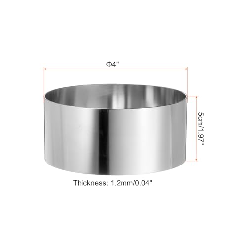 HARFINGTON 4PCS Round Cake Ring 4 x 2 Inch Seamless Stainless Steel Pastry Mousse Dessert Ring Mirror Coating for Baking Cooking Making Tool