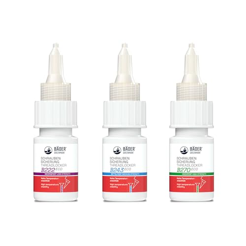 3-pack bad skruvsäkring låg fast B222Eco medelfast B243 höghållfast B270 – skruvlim 10 ml, gänglim, värmebeständigt lim, gänga tätningsmedel, metalllim
