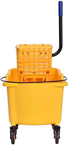 Image of Nightcore Commercial Mop Bucket and Side Press Cleaning Wringer Portable Trolley On Wheels,All-in-one Tandem Floor Cleaning,Wavebrake. Ideal for Household,Commercial (34 Quart)