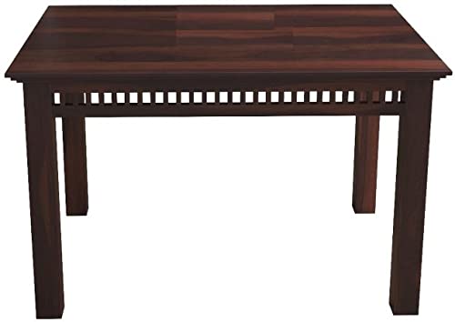 Image of AADITYA WOODS Solid Sheesham Wood Four Seater Dining Table Set with 4 Chairs for Living Room Home Wooden 4 Seater Dining Table Set for Office Restaurant Modern Dining Room Set- Walnut & Beige