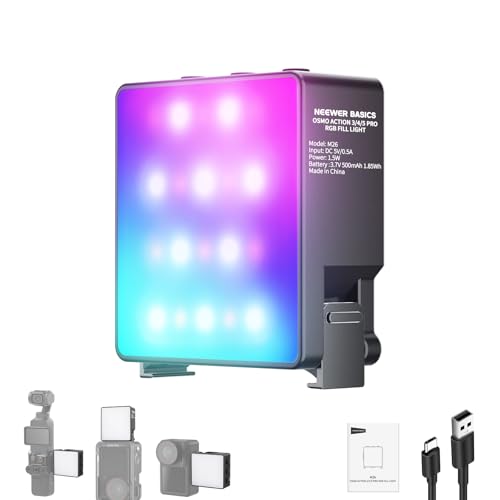 Image of NEEWER Basics Magnetic RGB Action Camera Light Compatible with DJI OSMO Nano Action 3 4 5 Pro Cage NEEWER AC009 PRO Pocket 3 Accessories Adapter, 1.5W Fill Light Attachment for Video Recording, M26