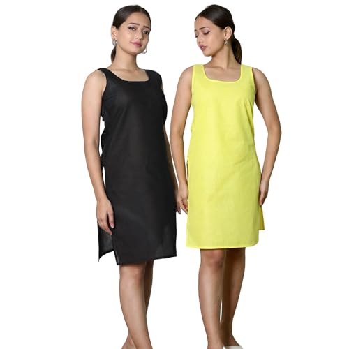 Image of KASANI Women's Camisole Cotton Long Knee-Length Sameej /Slip /Inner, Sleeveless, Pack of 2