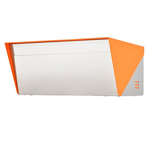 KATANABOX Wide OP - Stainless Steel Post Mount Modern Design Mailbox with Lock and Key Extra Large Letterbox Rust Proof for Modern Home House Apartment Rural Roadside 13 x 15 x 7(Orange)