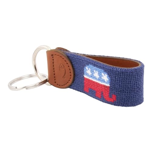 Image of Leather Hand-Stitched Needlepoint Key Fob or Key Chain