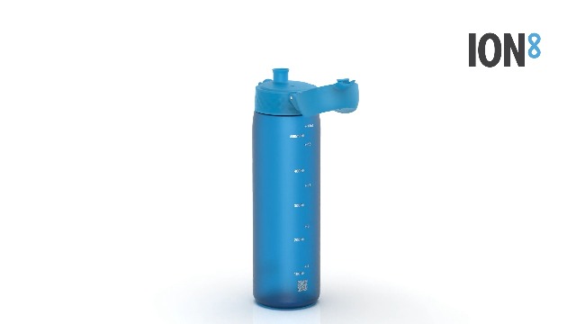 Ion8 Water Bottle, 500 ml/18 oz, Leak Proof, Easy to Open, Secure Lock, Dishwasher Safe, BPA Free, Hygienic Flip Cover, Carry Handle, Fits Cup Holders, Easy Clean, Carbon Neutral, Blue