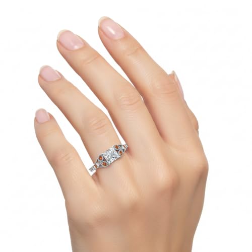 Image of Choose Your Gemstone Split Band Antique Ring Sterling Silver Princess Shape Side Stone Engagement Rings Minimal Modern Design Birthday Wedding Gift US Size 4 to 12
