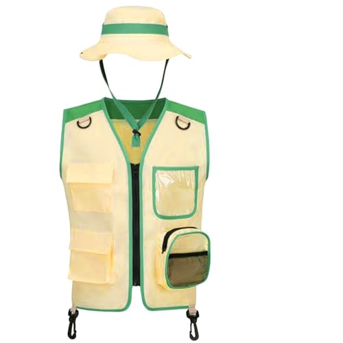1 Set Kids Explorer Zipper Pocket Vest Waistcoat And Adjustable Bucket Hat for Outdoor Adventures