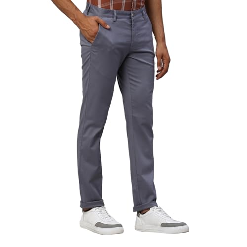 Image of Park Avenue Men's Regular Fit Mid Rise Neo Fit Cotton Blend Solid Pattern Flat Front Casual Chinos