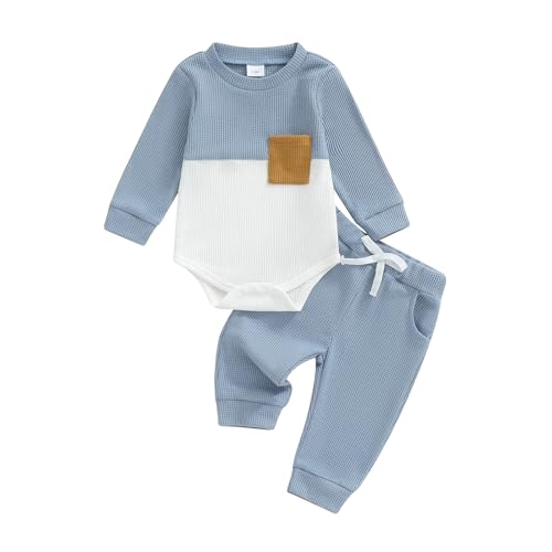 Carolilly   Conjunto de ropa para bebé (2 piezas, cuerpo de manga larga + pantalón a juego (0 18 meses), azul, 12 18 Meses