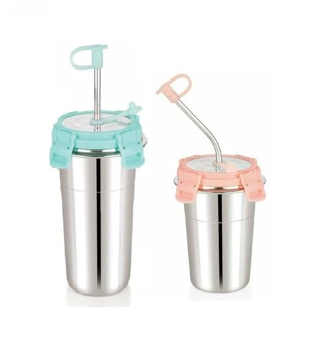 Image of Stainless Steel Fusion Glass Tumbler with Stainless Steel Metal Straws and Cleaning Brush with Steel Lid (SIP Easy 400+600 ML)