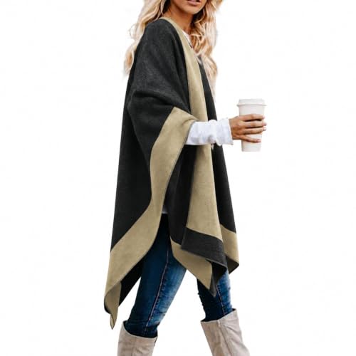 Image of Plaid Shawl Wrap for Women Boho Open Front Poncho Wrap Fall Winter