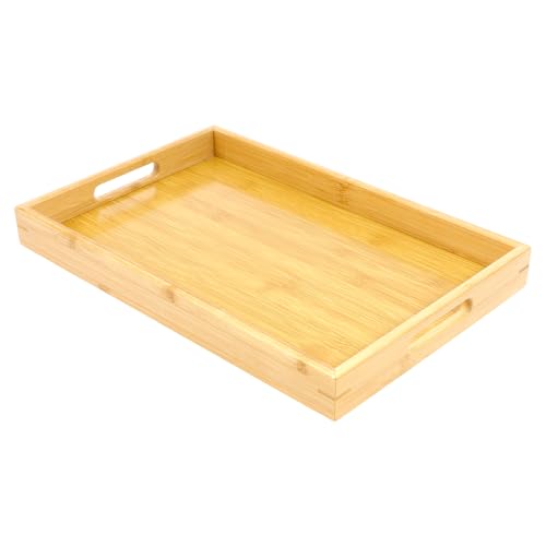 AwObEpl Bamboo Serving Tray with Handles Modern Serving Trays Platter Solid Bamboo Rectangle Decor Platter Ergonomic Breakfast Tray for Breakfast in Bed (38 * 25 * 4cm)