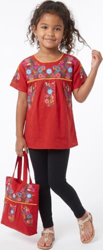 Image of YZXDORWJ Mexican Blouse for Girls Traditional Embroidered Summer Short Sleeve Peasant Blouse for Kids