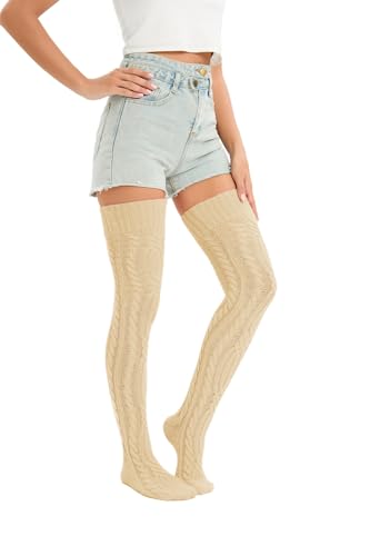 Image of YELAIVP Women's Thigh High Socks Over Knee Cable Knit Boot Stockings Winter Long Warm Leg Warmers