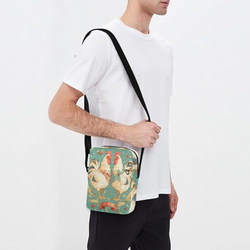 Rural Cute Roosters cute messenger bag mens shoulder bags crossbody Shoulder Handbag Adjustable Strap for work outdoor sports 7