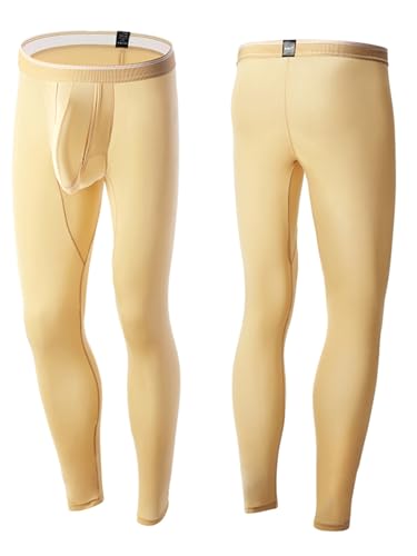 YiZYiF Herren Leggings Sport Unterhose Lang Mit Bulge Pouch Aus Eisseide Elastische Taille Baselayer Sportunterteil Strumpfhose Schlafhose Nude XL