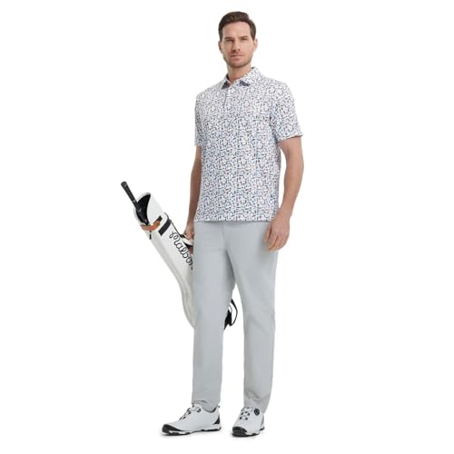 Image of M MAELREG Mens Golf Shirt Short Sleeve Dry Fit Print Moisture Wicking Performance Patterns Collared Polo Shirt